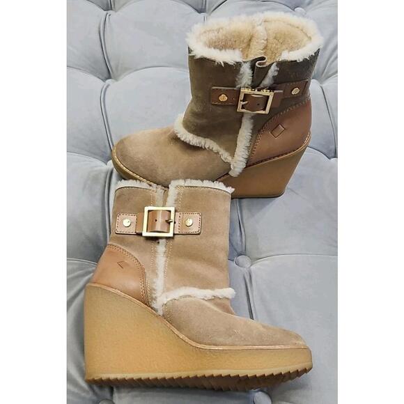 Tory Burch Tan Suede Platform Wedge Boot Womens Shoes 6.5 - Picture 1 of 15
